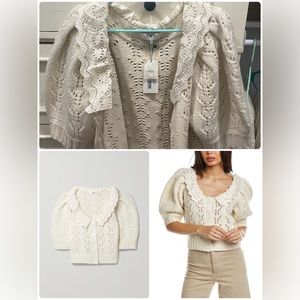 Sea NY Zia Cardigan lace collar puff sleeves